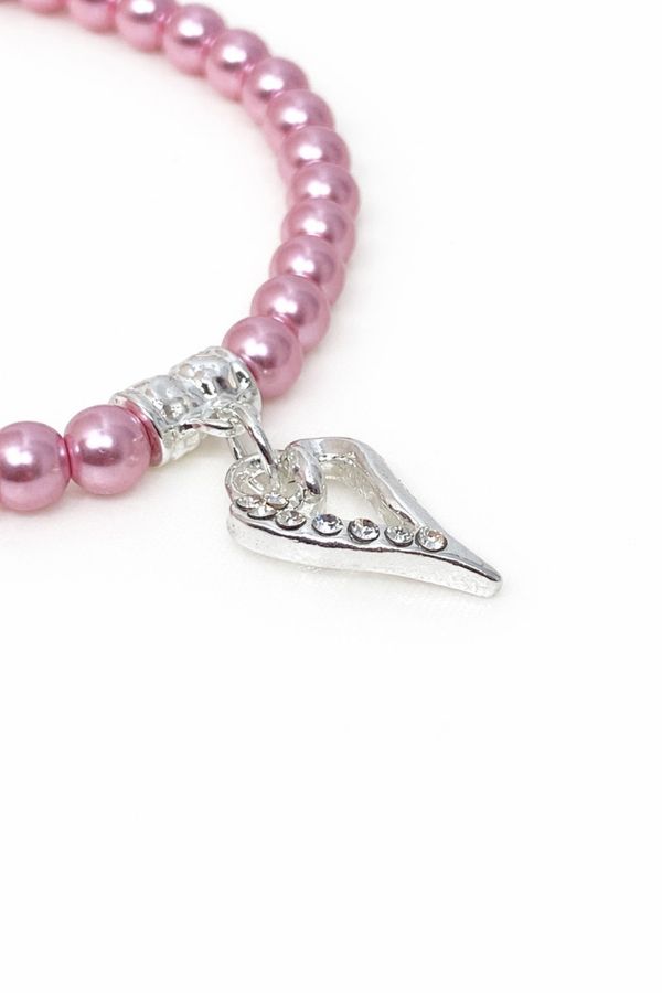 20373 Armbånd små lyserosa perler, sølvfarget hjerte
